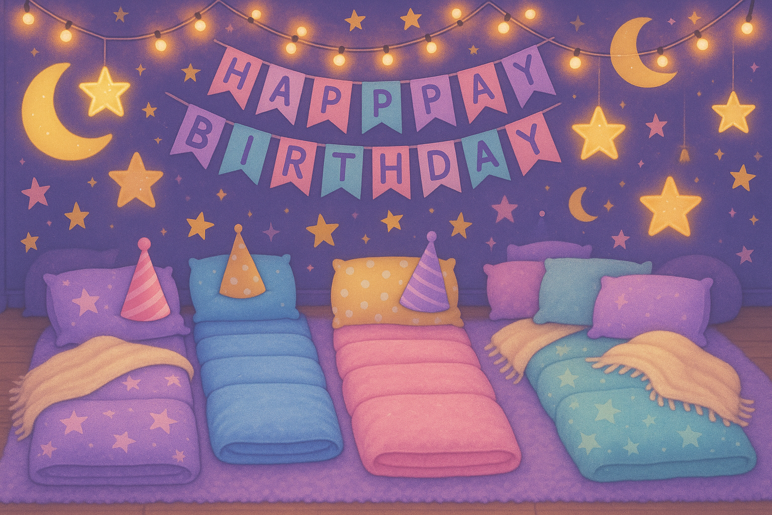 Magical kids sleepover birthday party scene